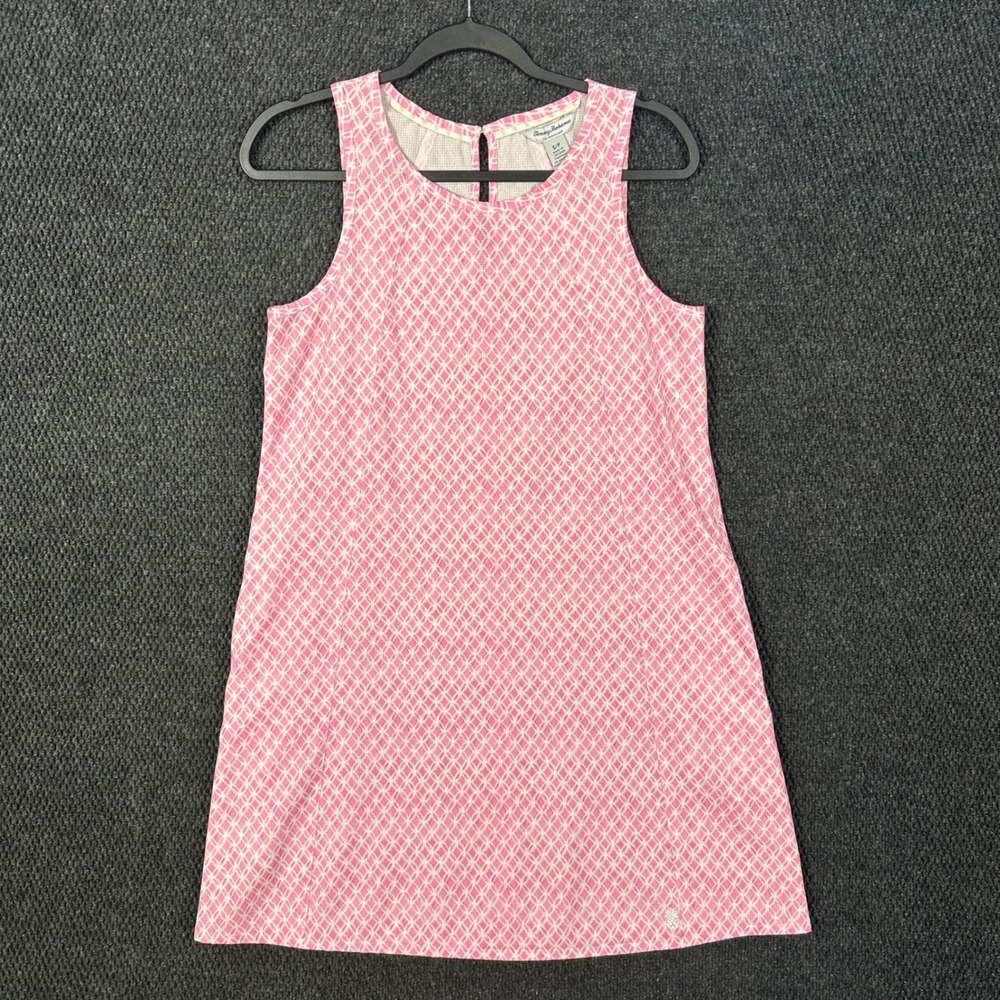 Tommy Bahama Shift Dress Womens Small Pink Geometric Sleeveless Pockets Stretch